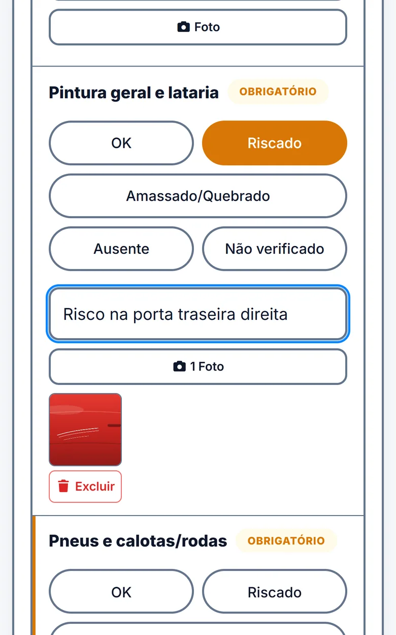 Tela do VRUM Oficina com um risco anotado e a foto dele
